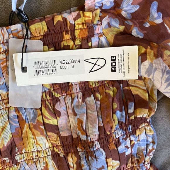 MINKPINK Serena Shirred Blouse Multi Color M Nwt - Picture 7 of 8